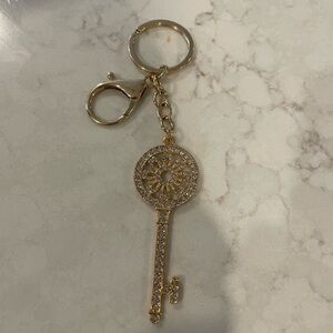 Gold Key Shaped Keychain Bagcharm with Rhinestones